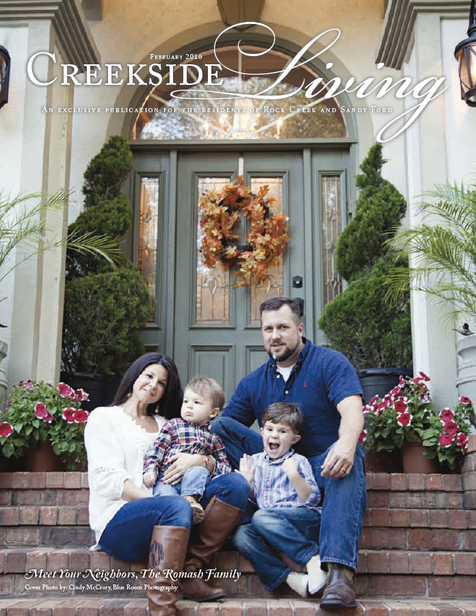 Creekside Living cover, February 2016, featuring the Romash family on their front steps