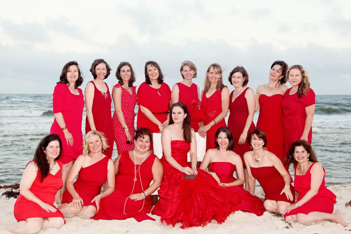 Red dress party on the beach for a 40th birthday in Gulf Shores