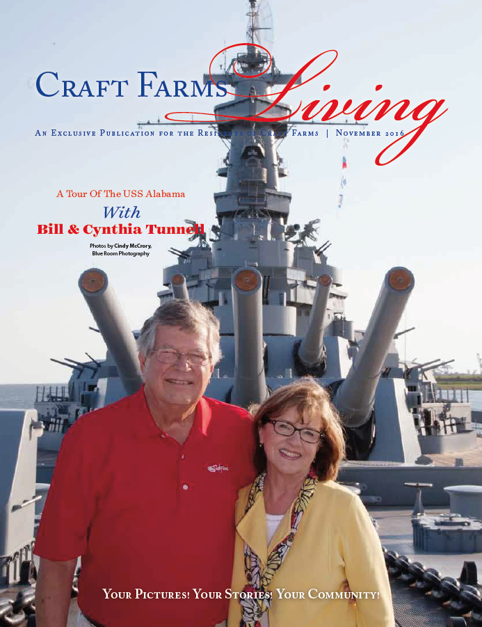 Craft Farms Living cover, November 2016, a tour of the USS Alabama with Bill and Cynthia Tunnell