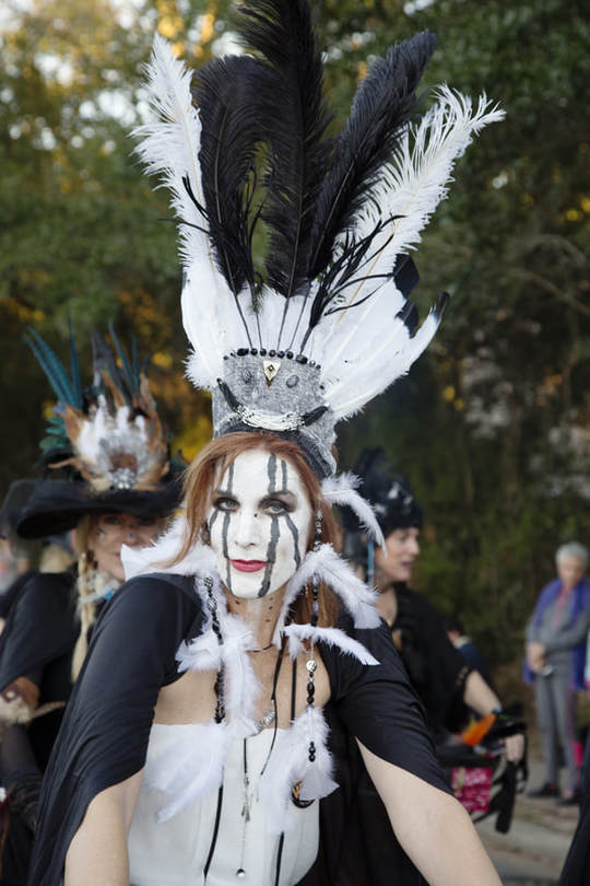Feathered costume at the Fairhope Witches Ride