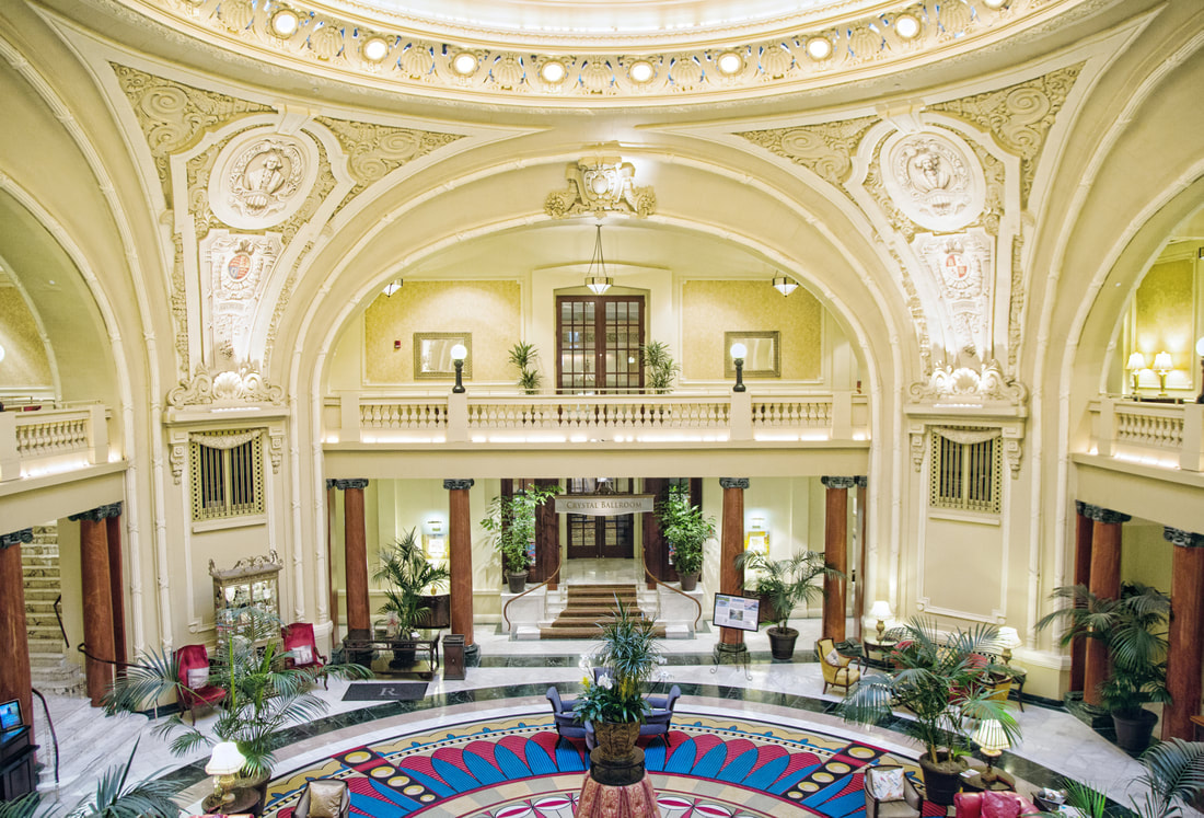 Battle House Hotel lobby and Crystal Ballroom entrance in Mobile, Alabama