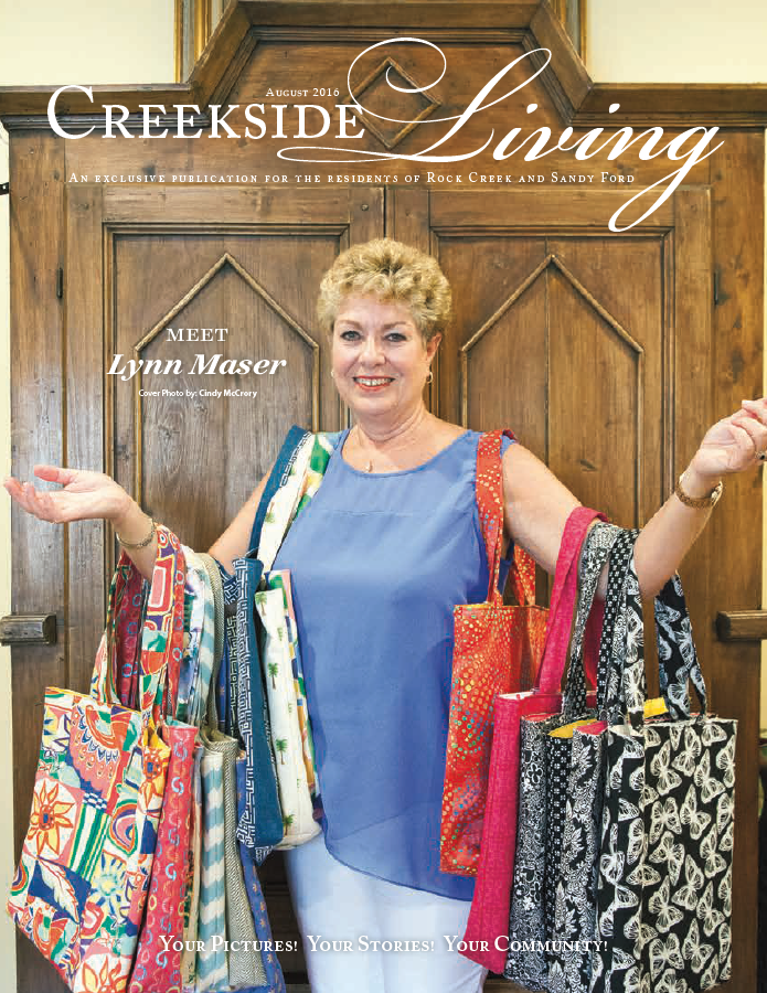Creekside Living cover, August 2016, featuring Lynn Maser with her handmade bags