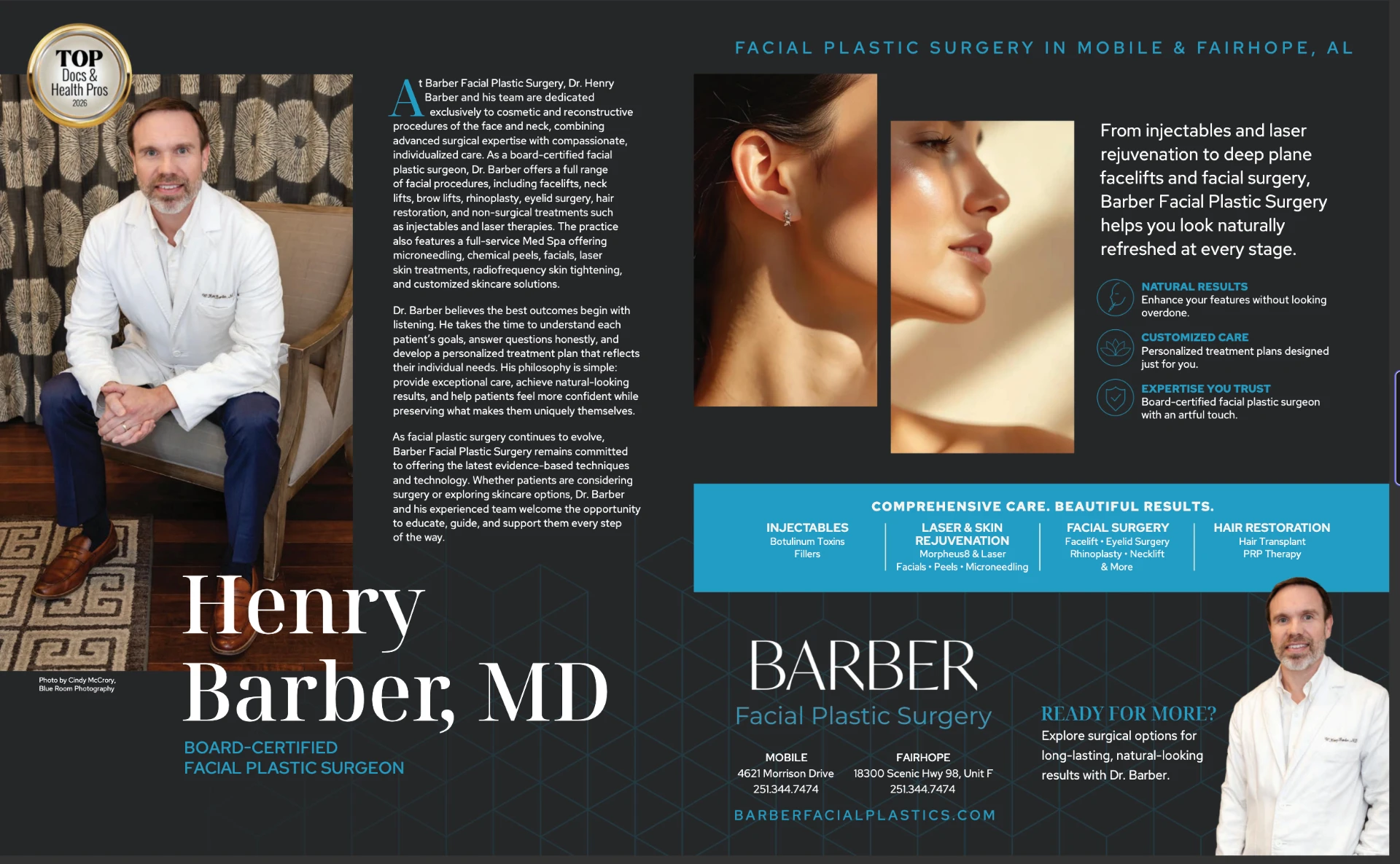 Barber Facial Plastic Surgery feature with Dr. Henry Barber, Mobile and Fairhope