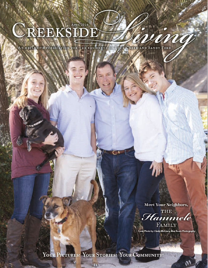Creekside Living cover, April 2016, featuring the Hammele family with their dogs