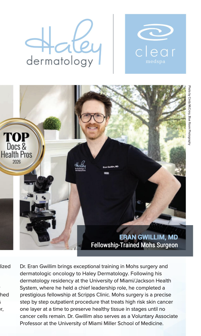 Haley Dermatology feature with Dr. Eran Gwillim
