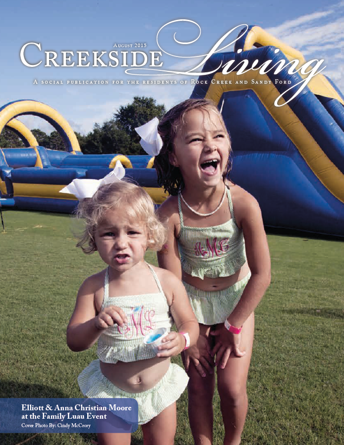 Creekside Living cover, August 2015, Elliott and Anna Christian Moore at the Family Luau event