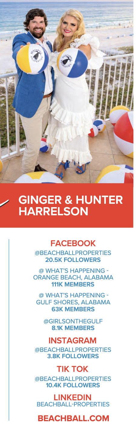Ginger and Hunter Harrelson, Beachball Properties ad, Orange Beach