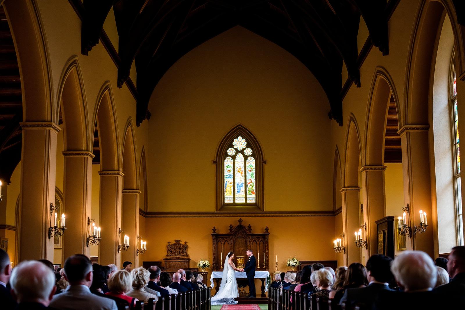 Wedding ceremony inside a historic southern chapel
