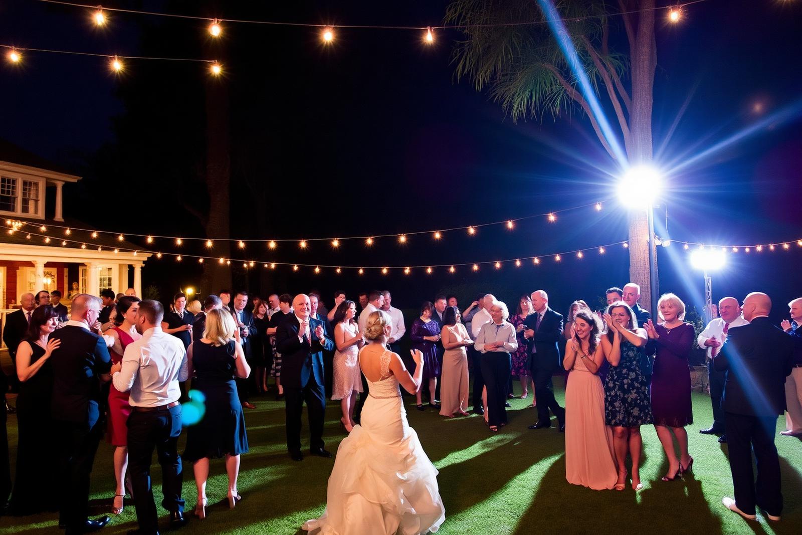 Wedding reception under string lights